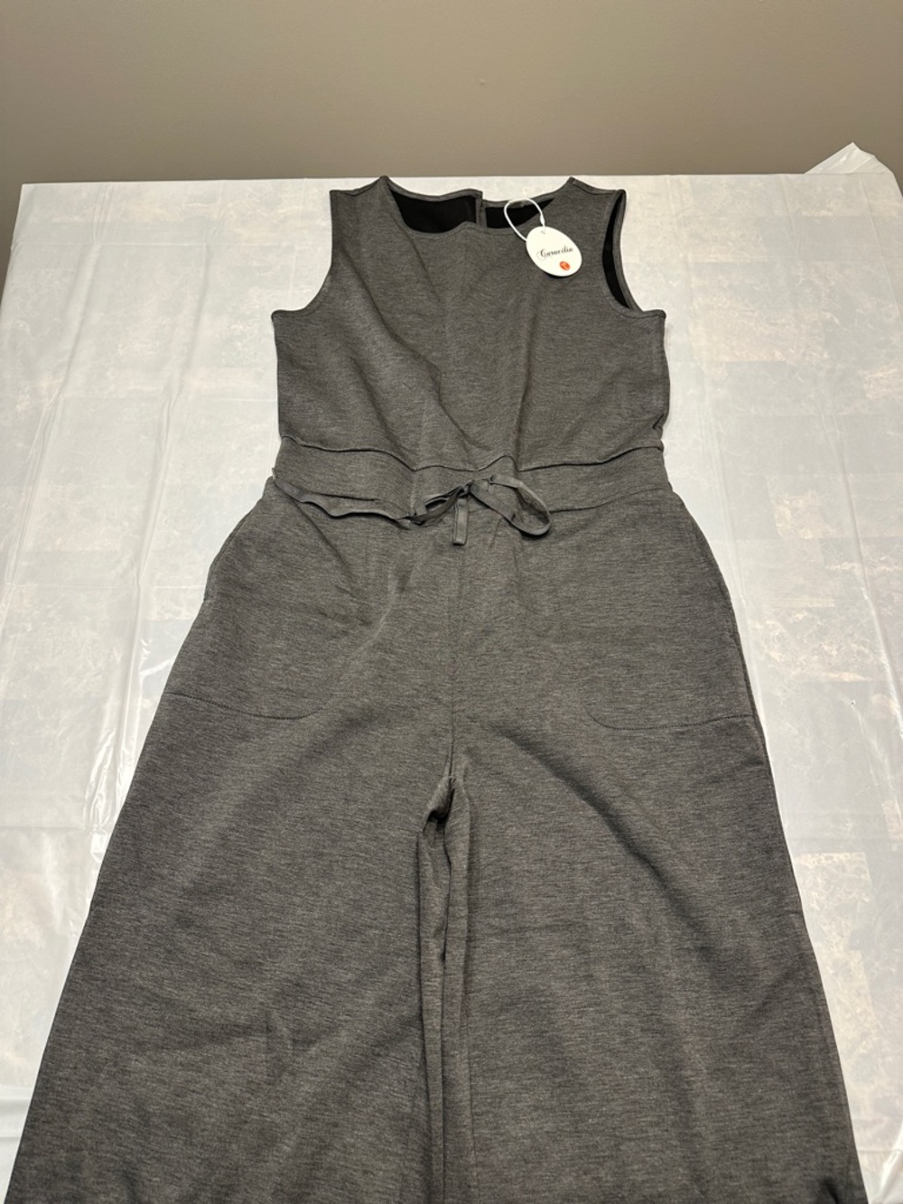 Sleeveless Charcoal Knit Jumpsuit with Tie Waist NWT